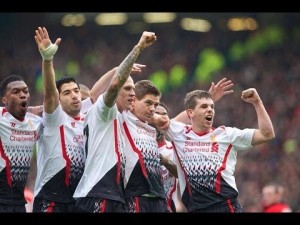 Liverpool team celebrating their sides first goal